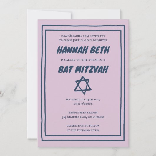 Invitation Étoile simple de David Custom B'nai Bat Bar Mitzva (Devant)