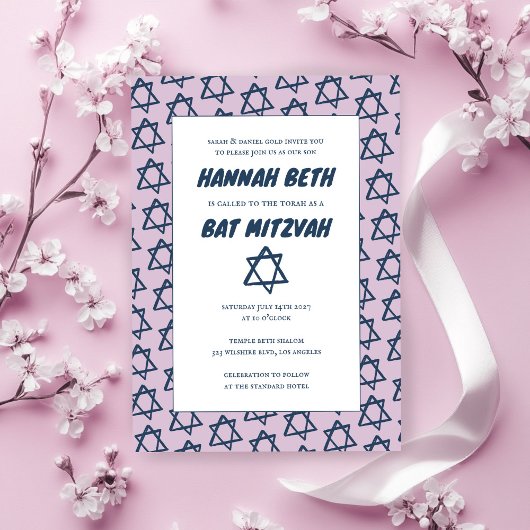 Invitation Étoile simple de David Custom B'nai Bat Bar Mitzva