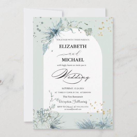 Invitation Étoile Soleil Lune Dorée Céleste Mariage (Devant)