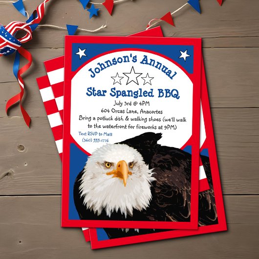 Invitation Étoile tourbée 4 juillet BBQ Party Bald Eagle roug
