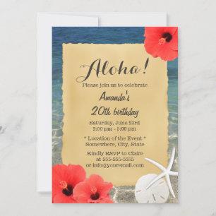 Invitation Étoile Tropicale de Mer Plage Fleurie Anniversaire