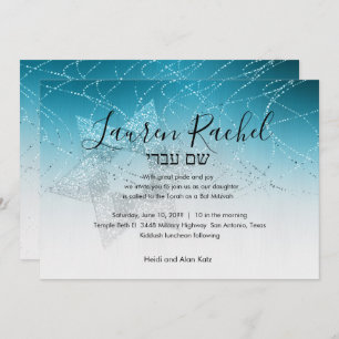 Invitation Étoile Turquoise bat mitzvah de David Glittery