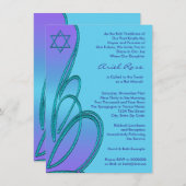 Invitation Étoile Turquoise violette de David Bat mitzvah (Devant / Derrière)