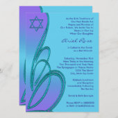 Invitation Étoile Turquoise violette de David Bat mitzvah (Devant / Derrière)