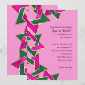 Invitation Étoile verte rose bat mitzvah de David (Devant / Derrière)