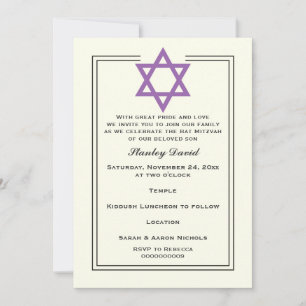 Invitation Étoile violette de David double bordure Bar Mitzva