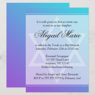 Invitation Étoile violette turquoise de David Bat mitzvah