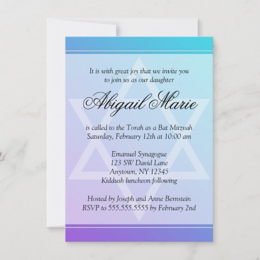 Invitation Étoile violette turquoise de David Bat mitzvah (Devant)