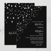 Invitation Étoiles Astrales Argent Mariage Soirée Noire (Devant / Derrière)