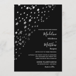 Invitation Étoiles Astrales Argent Noir Soirée Mariage