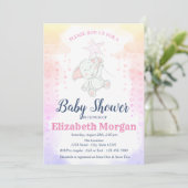 Invitation Étoiles, Baby shower éléphant de petite fille (Debout devant)