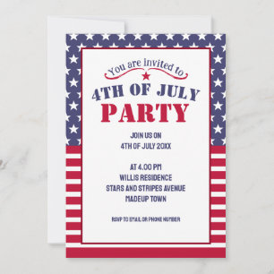 Invitation Étoiles Bandes Blanc Rouge Bleu Drapeau USA Fête 4