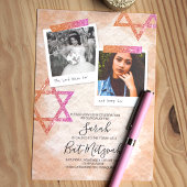 Invitation Étoiles Bat mitzvah rose, crémeuse