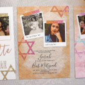 Invitation Étoiles Bat mitzvah rose, crémeuse