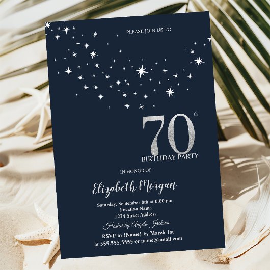 Invitation Étoiles Blanches Simples Fête d'Anniversaire 70 an
