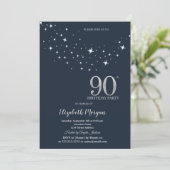Invitation Étoiles Blanches Simples Fête d'anniversaire 90 an (Debout devant)