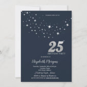 Invitation Étoiles Blanches Simples Fête d'Anniversaire Bleue (Devant)