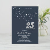 Invitation Étoiles Blanches Simples Fête d'Anniversaire Bleue (Debout devant)
