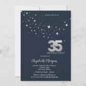 Invitation Étoiles Blanches Simples Fête d'Anniversaire Bleue (Devant)