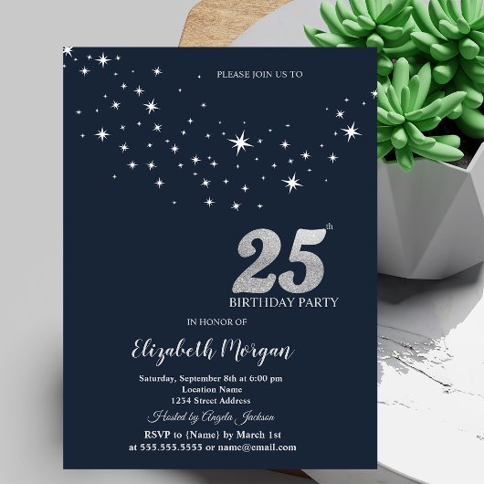 Invitation Étoiles Blanches Simples Fête d'Anniversaire Bleue