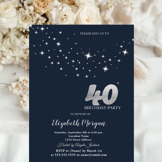 Invitation Étoiles Blanches Simples Fête d'anniversaire Bleue