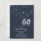 Invitation Étoiles Blanches Simples Fête d'anniversaire Bleue (Devant)