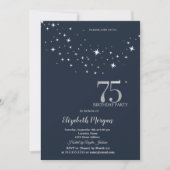 Invitation Étoiles Blanches Simples Fête d'Anniversaire Bleue (Devant)