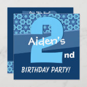 Invitation Etoiles Bleues De Deux Ans Pour Le Garçon W724 (Devant / Derrière)