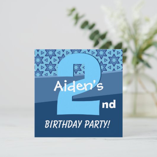Invitation Etoiles Bleues De Deux Ans Pour Le Garçon W724 (Debout devant)