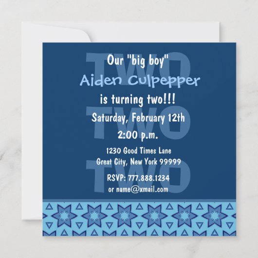 Invitation Etoiles Bleues De Deux Ans Pour Le Garçon W724 (Dos)