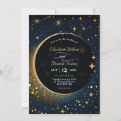 Invitation Étoiles bleues de minuit Lune halo céleste mariage (Devant)