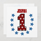 Invitation Etoiles bleues rouges blanches pour le premier ann (Devant / Derrière)