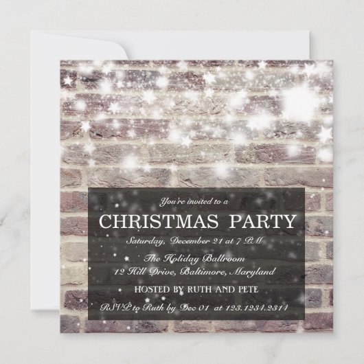 Invitation Étoiles brillantes de fête de Noël rustique de mur (Devant)