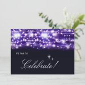 Invitation Étoiles Brillantes Violettes (Debout devant)