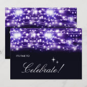 Invitation Étoiles Brillantes Violettes (Devant / Derrière)