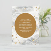 Invitation Étoiles céleste blanche et or Lune et Mariage sole (Debout devant)
