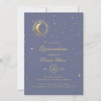 étoiles céleste de minuit bleu or Quinceanera Inv