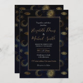 Invitation Étoiles célestes Blue Gold Sun Moon (Devant / Derrière)