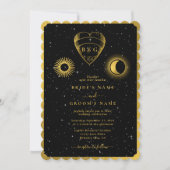 Invitation Étoiles célestes Crescent Lune Mariage d'or noir (Devant)