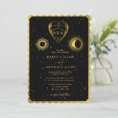 Invitation Étoiles célestes Crescent Lune Mariage d'or noir (Debout devant)