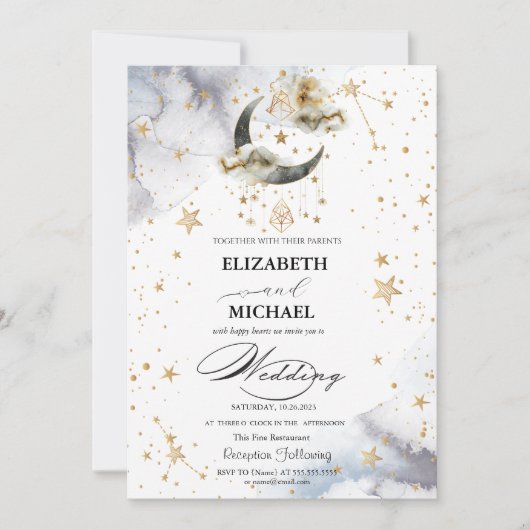 Invitation Étoiles célestes de lune d'or (Devant)