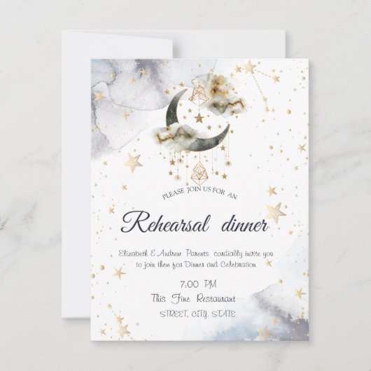 Invitation Étoiles célestes de lune d'or (Devant)