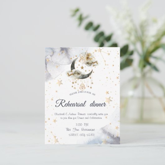 Invitation Étoiles célestes de lune d'or (Debout devant)