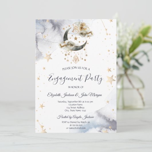 Invitation Étoiles célestes de lune d'or (Debout devant)
