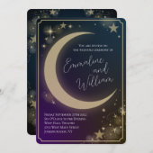Invitation Étoiles célestes de lune Mariage bleu pourpre bleu (Devant / Derrière)