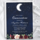 Invitation Étoiles célestes de lune Quinceanera florale