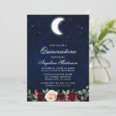 Invitation Étoiles célestes de lune Quinceanera florale (Debout devant)