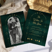 Invitation Étoiles célestes Emerald Gold Moon Fête des mariée