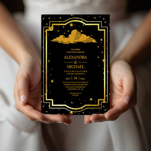 Invitation Étoiles célestes en or noir mystique Mariage Invit
