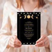 Invitation Étoiles célestes en or noir mystique Mariage Invit